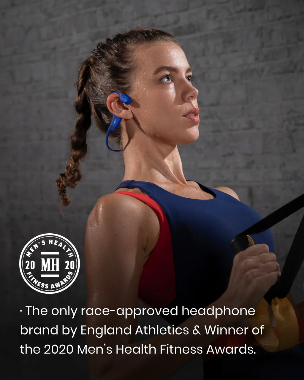 Shokz OpenRun Mini Bone Conduction Waterproof Bluetooth Headphones for Sports with Cooling Wristband (Blue, Mini)